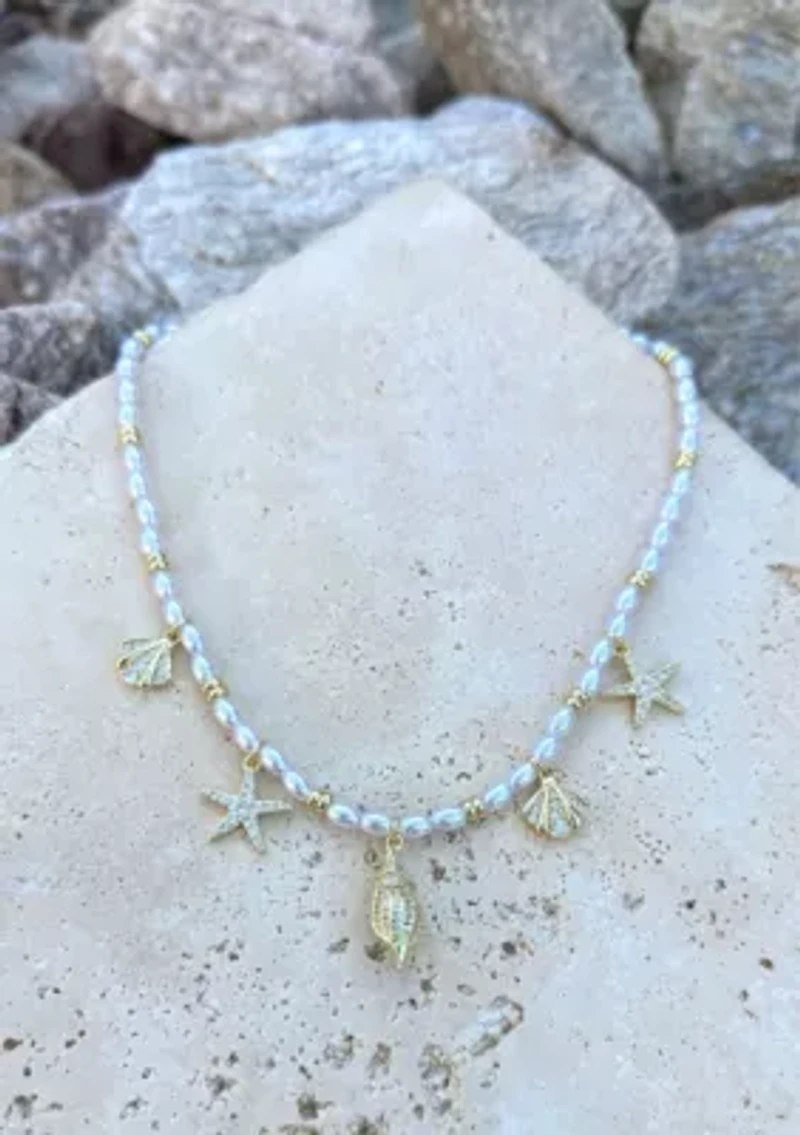 14k Gold Plated Adjustable 2mm Pearl Charm Necklace