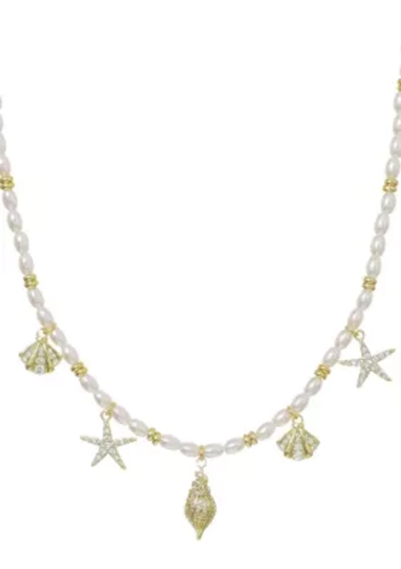 14k Gold Plated Adjustable 2mm Pearl Charm Necklace