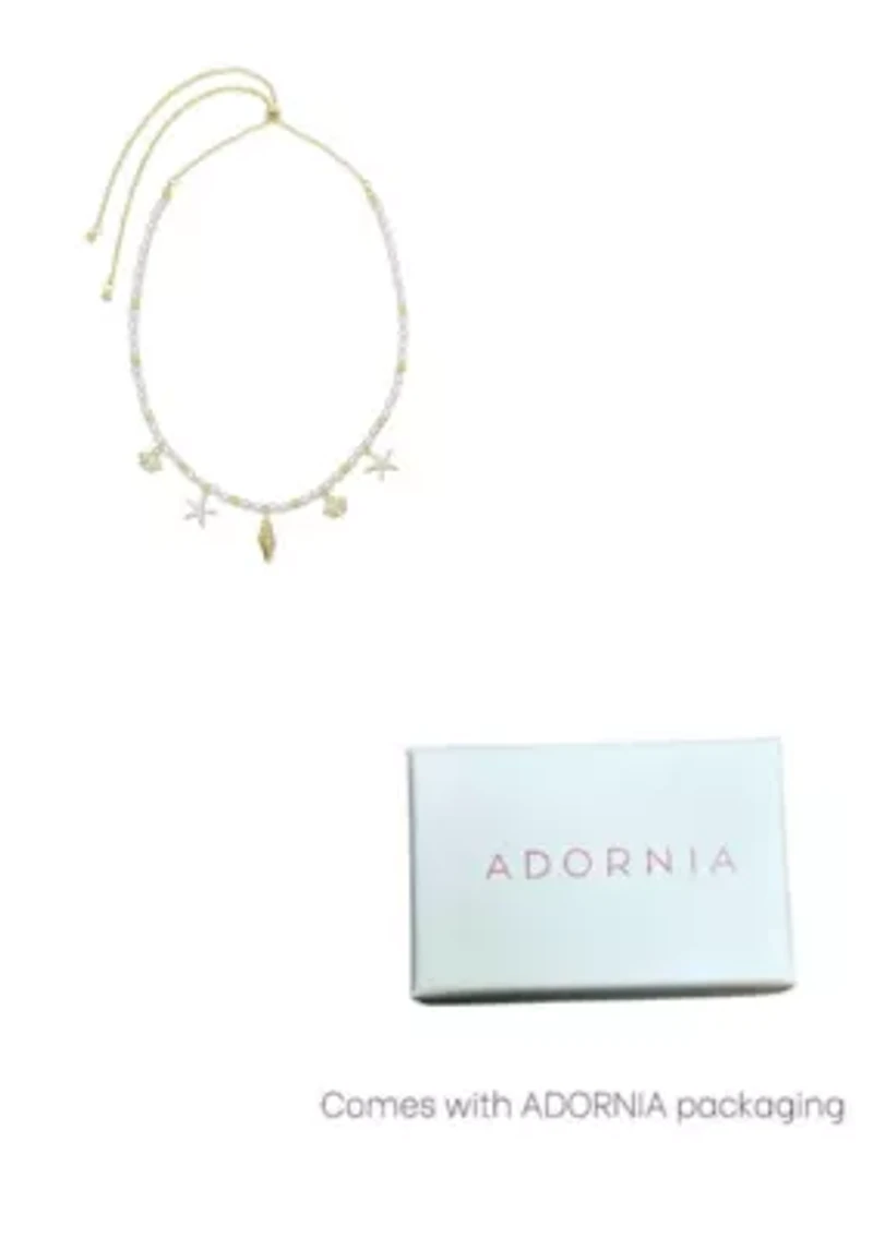 14k Gold Plated Adjustable 2mm Pearl Charm Necklace