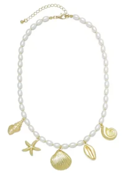 Gold Plated Chunky Pearl and Sea Charms Necklace