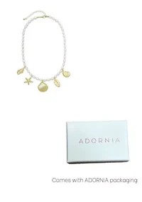 Gold Plated Chunky Pearl and Sea Charms Necklace