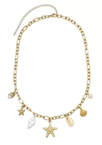 Tarnish Resistant 18k Gold Plated Freshwater Pearl and Charm Necklace