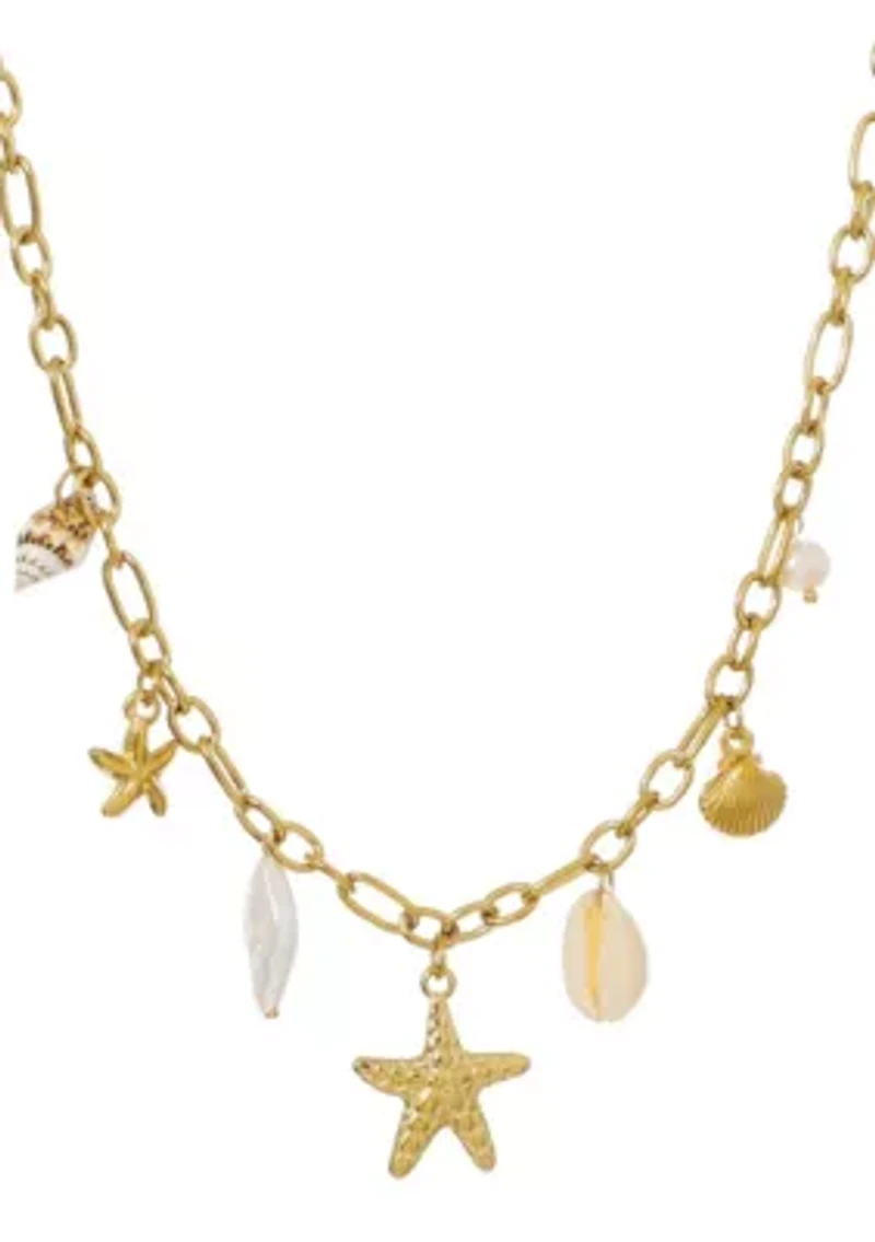 Tarnish Resistant 18k Gold Plated Freshwater Pearl and Charm Necklace