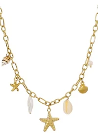 Tarnish Resistant 18k Gold Plated Freshwater Pearl and Charm Necklace