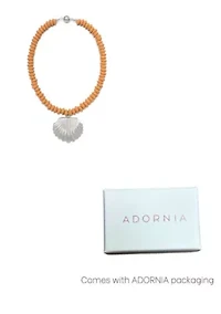 Silver Plated Oversized Shell Charm on a Wood Beaded Magnetic Clasp Chain