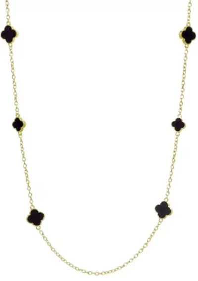 Gold Plated 36" Black Flower Station Necklace