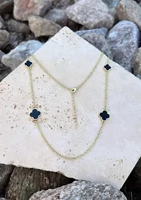 Gold Plated 36" Black Flower Station Necklace