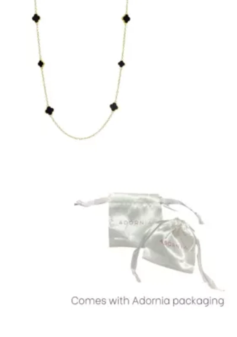 Gold Plated 36" Black Flower Station Necklace