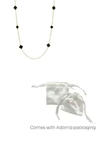 Gold Plated 36" Black Flower Station Necklace