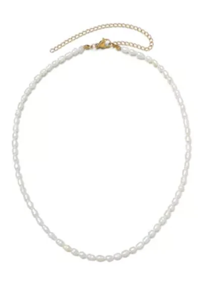 Tarnish Resistant Seed Freshwater Pearl Strand Necklace