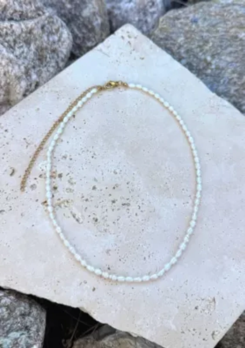 Tarnish Resistant Seed Freshwater Pearl Strand Necklace