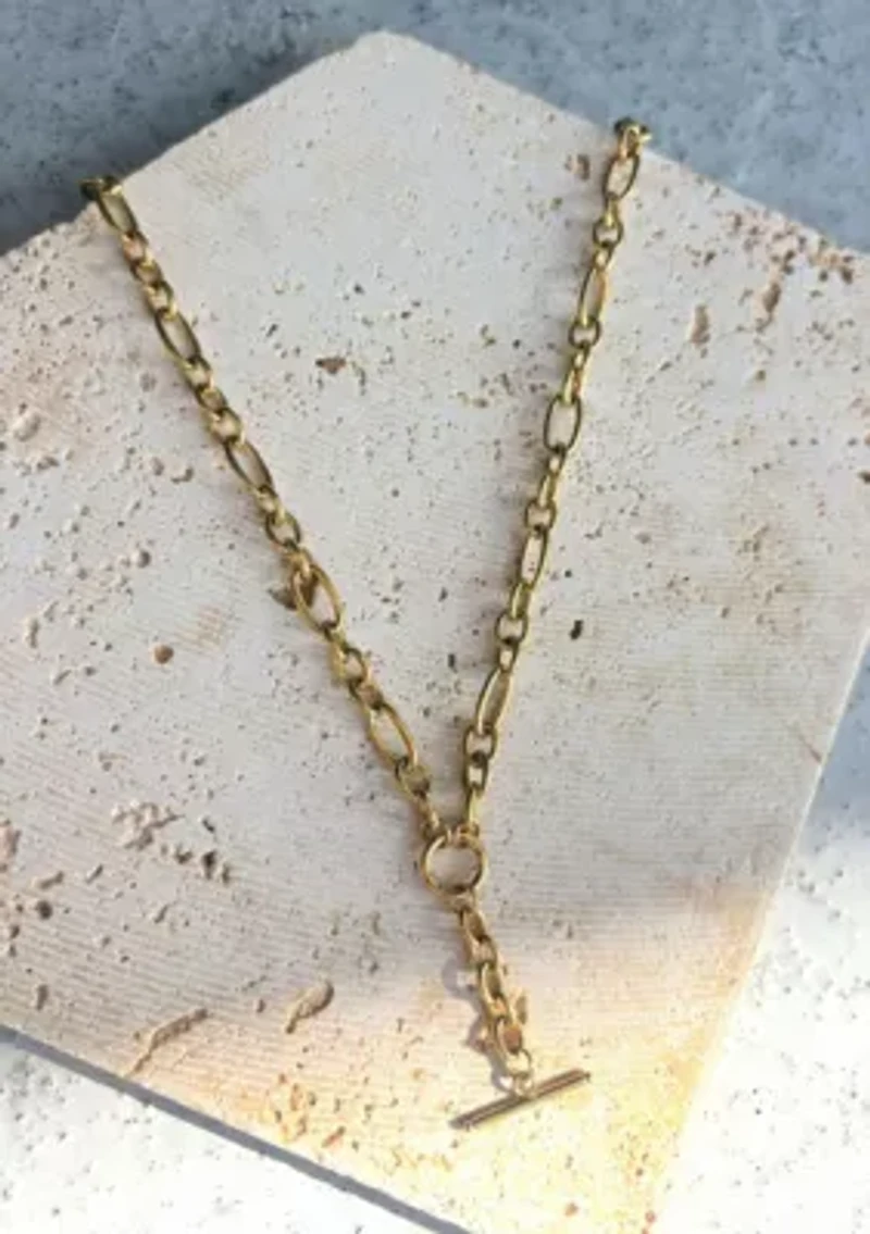 Tarnish Resistant 18k Gold Plated Mixed Link Y-Necklace