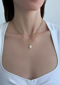 Tarnish Resistant 18k Gold Plated Layered Freshwater Pearl and CZ Necklace Set