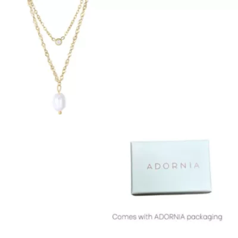Tarnish Resistant 18k Gold Plated Layered Freshwater Pearl and CZ Necklace Set