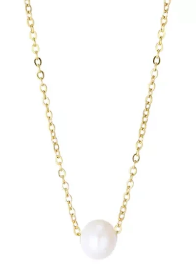 Tarnish Resistant 18k Gold Plated Sliding 6mm Freshwater Pearl Pendant Necklace