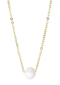 Tarnish Resistant 18k Gold Plated Sliding 6mm Freshwater Pearl Pendant Necklace
