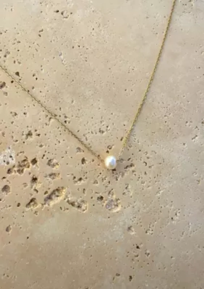 Tarnish Resistant 18k Gold Plated Sliding 6mm Freshwater Pearl Pendant Necklace