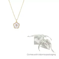 14k Gold Plated Mother of Pearl Flower with CZ Center Stone Pendant Necklace