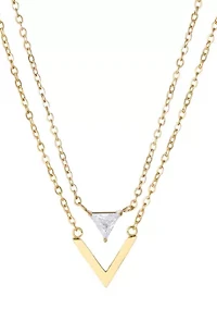 18k Gold Plated Set of 2 Triangle CZ Pendant Necklaces