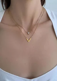 18k Gold Plated Set of 2 Triangle CZ Pendant Necklaces