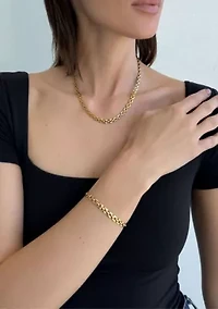 Tarnish Resistant 18k Gold Plated Grid Chain Necklace