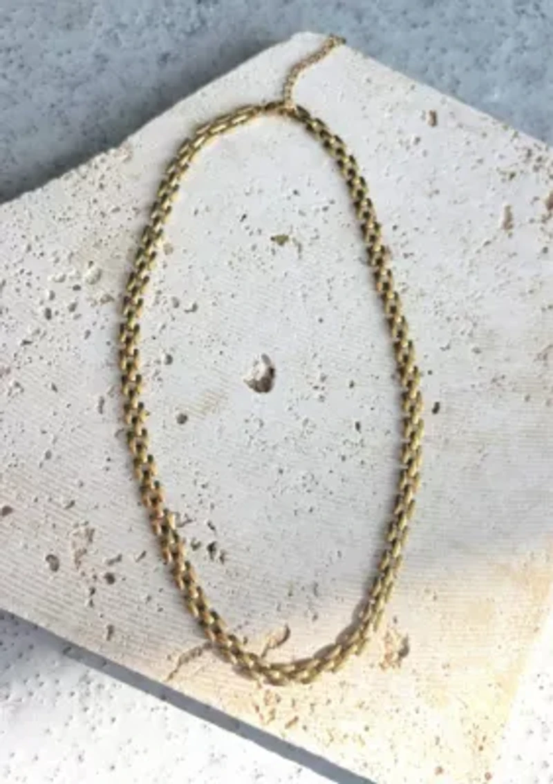 Tarnish Resistant 18k Gold Plated Grid Chain Necklace