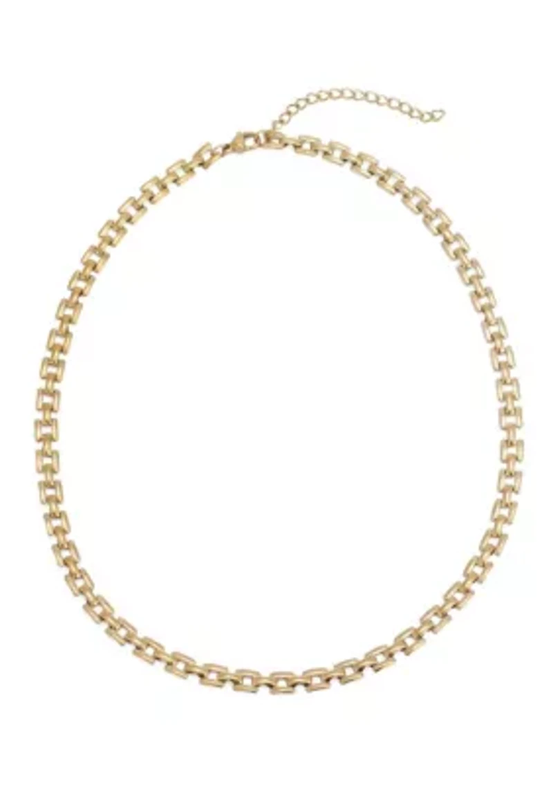 Tarnish Resistant 18k Gold Plated Grid Chain Necklace