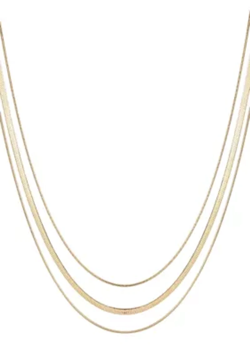 Tarnish Resistant 18k Gold Plated Layered Herringbone Necklace Set