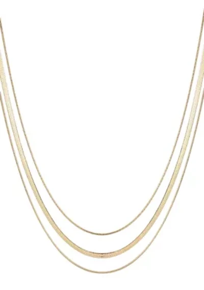 Tarnish Resistant 18k Gold Plated Layered Herringbone Necklace Set