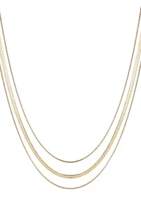 Tarnish Resistant 18k Gold Plated Layered Herringbone Necklace Set