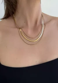 Tarnish Resistant 18k Gold Plated Layered Herringbone Necklace Set
