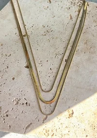Tarnish Resistant 18k Gold Plated Layered Herringbone Necklace Set