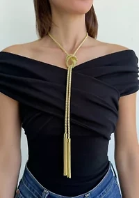 Gold Plated Tassel Wrap Necklace