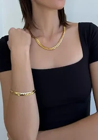 Tarnish Resistant 18k Gold Plated Flat Curb Chain Necklace