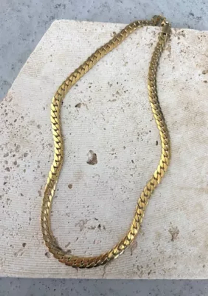 Tarnish Resistant 18k Gold Plated Flat Curb Chain Necklace