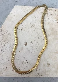 Tarnish Resistant 18k Gold Plated Flat Curb Chain Necklace