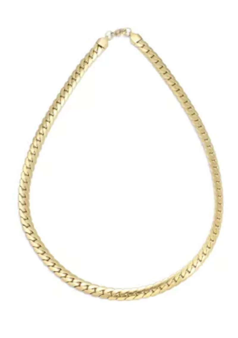 Tarnish Resistant 18k Gold Plated Flat Curb Chain Necklace