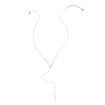 Rhodium Plated Crystal Y Lariat Necklace