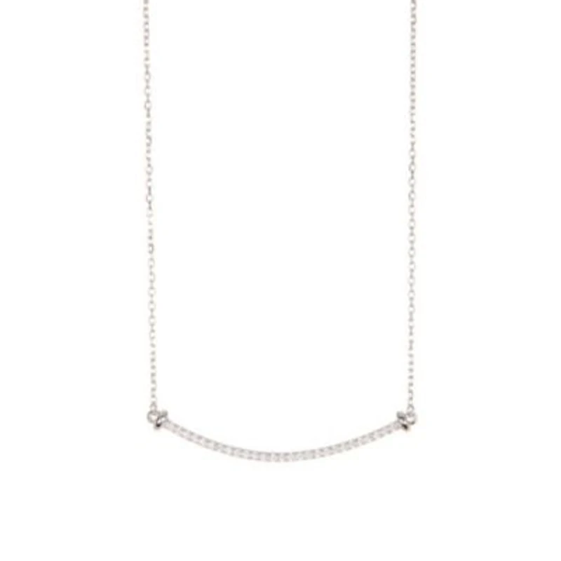 Rhodium Plated Crystal Curved Bar Necklace