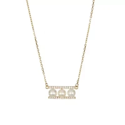 14k Gold Plated Pearl Bar Pendant Necklace