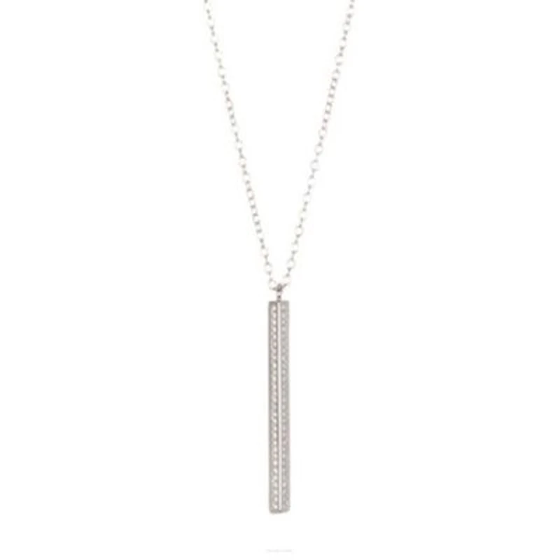 Rhodium Plated Crystal Bar Drop Necklace
