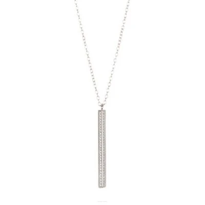 Rhodium Plated Crystal Bar Drop Necklace