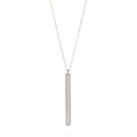 Rhodium Plated Crystal Bar Drop Necklace