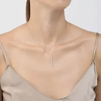 Rhodium Plated Crystal Bar Drop Necklace