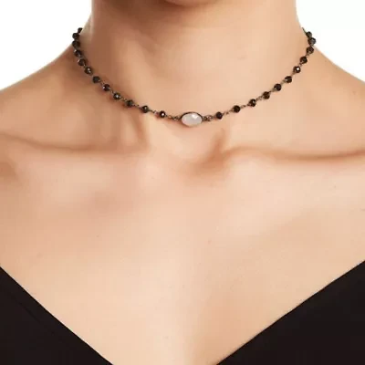 Moonstone and Black Spinel Rosary Choker Necklace