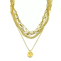 Messy Layered Necklace with Pebbled Charm gold