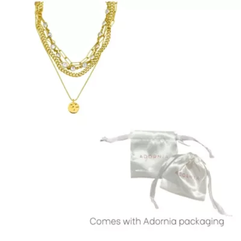 Messy Layered Necklace with Pebbled Charm gold