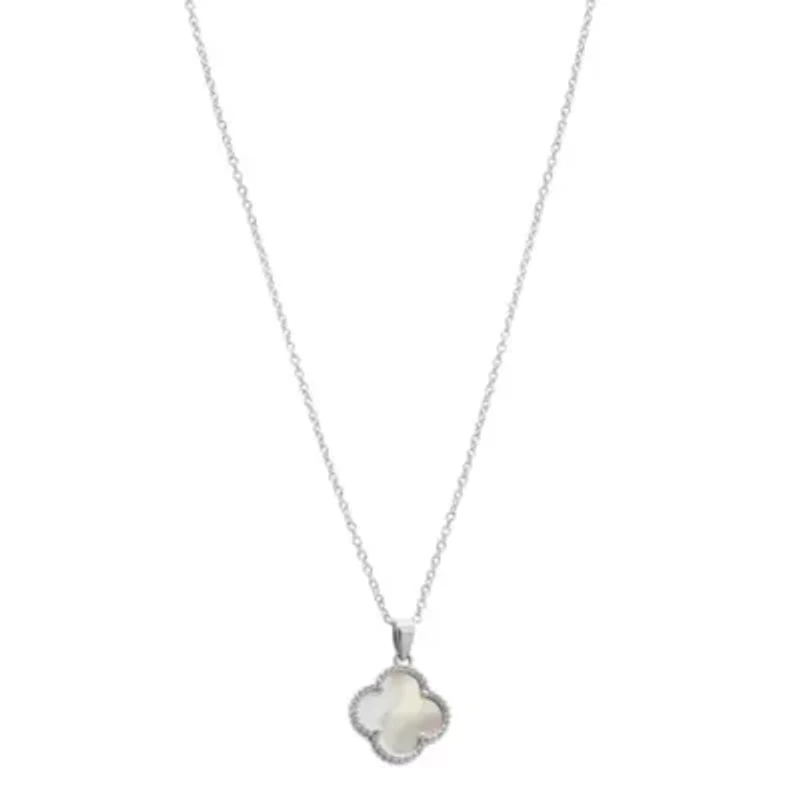 White Mother of Pearl Flower Necklace silver