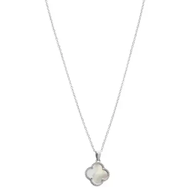 White Mother of Pearl Flower Necklace silver