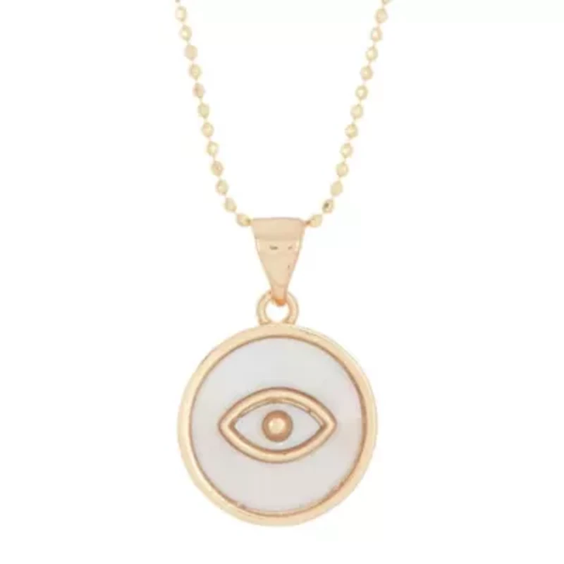 14k Gold Plated Mother of Pearl Evil Eye Pendant Necklace